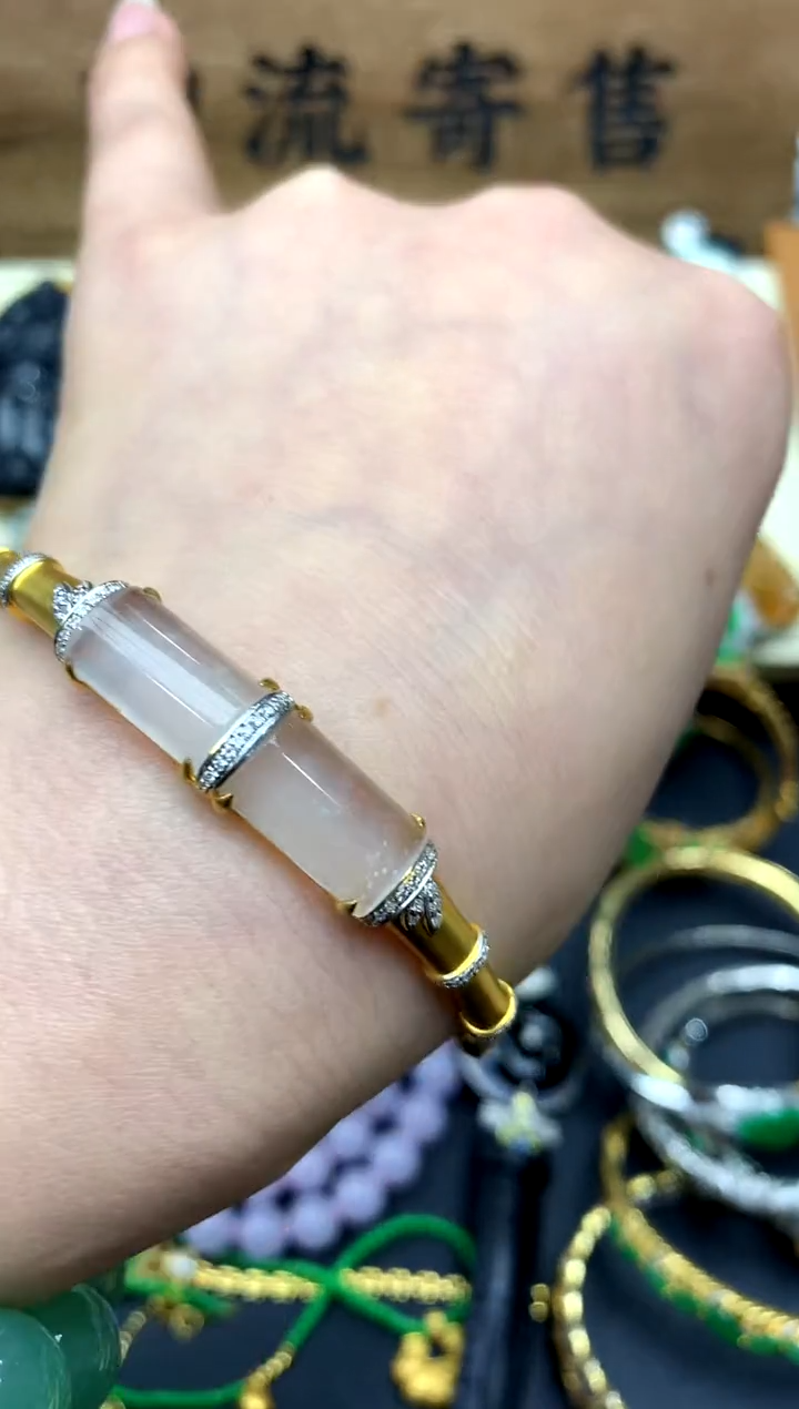 【闪购商品】翡翠手镯18K金镶嵌443-中国好珍宝