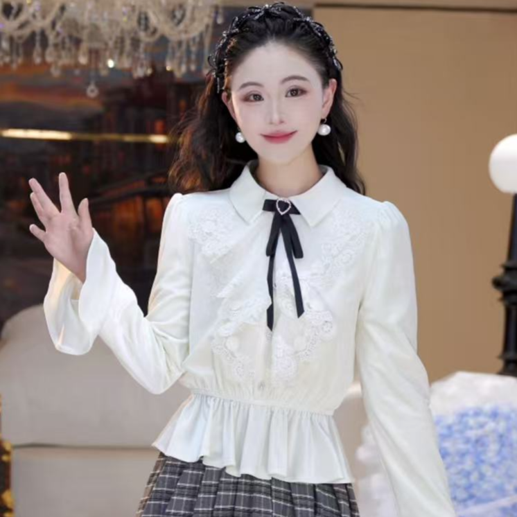 时尚百搭蝴蝶结蕾丝衬衫815500