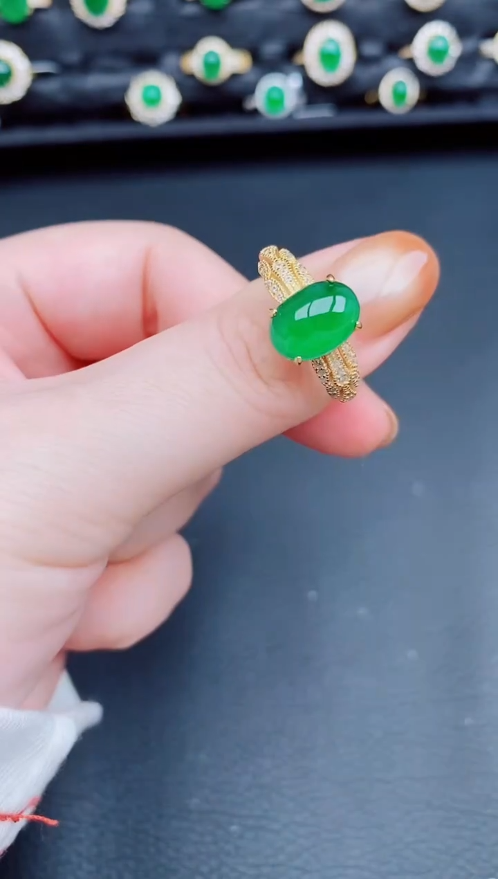 【闪购商品】翡翠戒指银S925镶嵌天然a货翡翠106