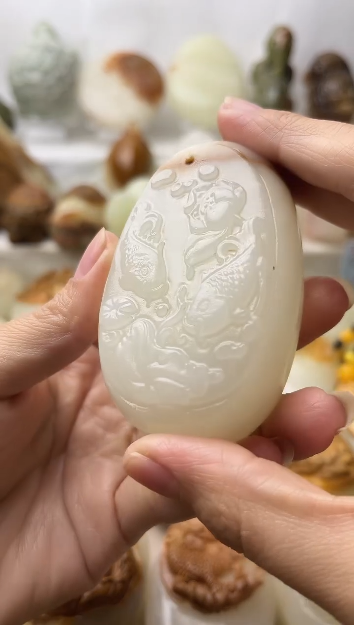 石材古青石棉纹正常不退换荷花鱼