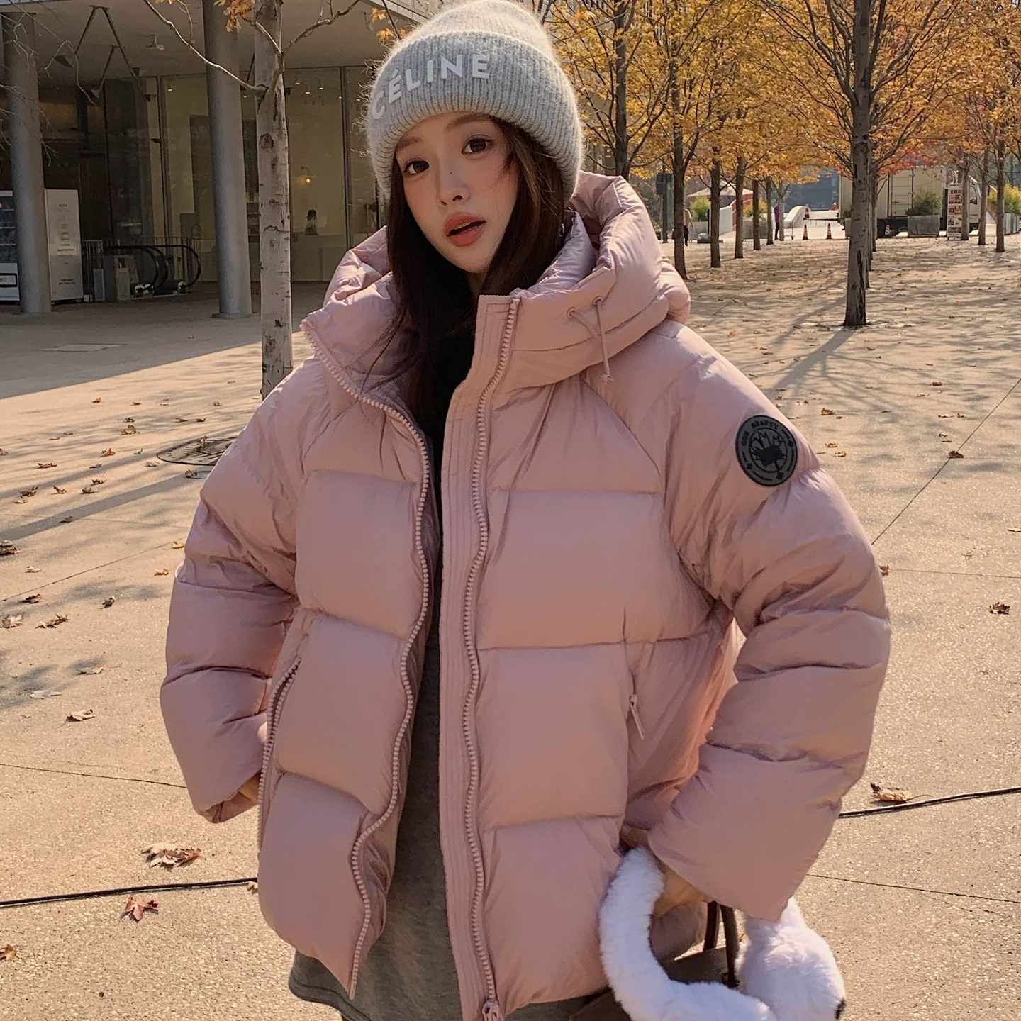 新国标90白鸭绒黑标空气层防风保暖中长款立领连帽羽绒服女