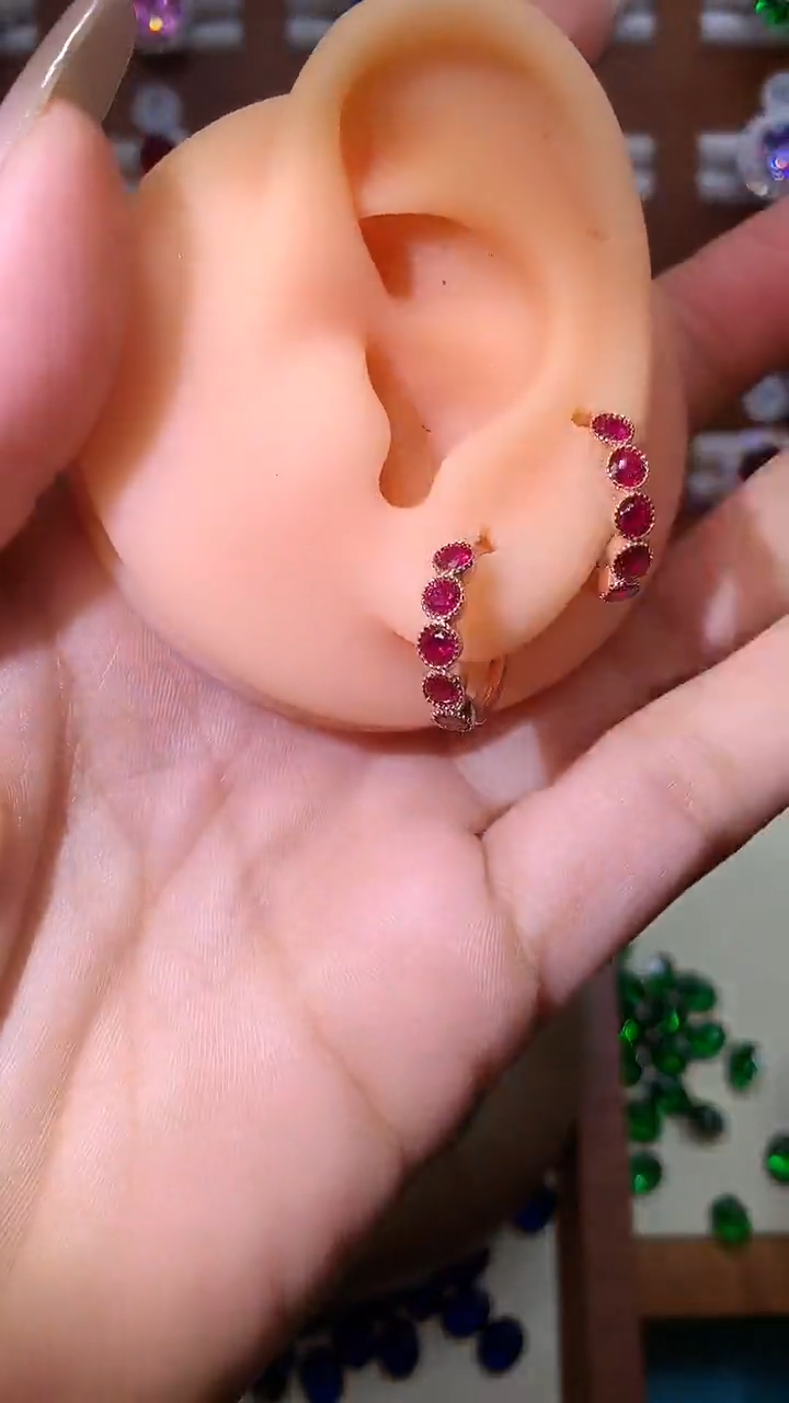 银S925镶嵌耳饰红宝石玫瑰金