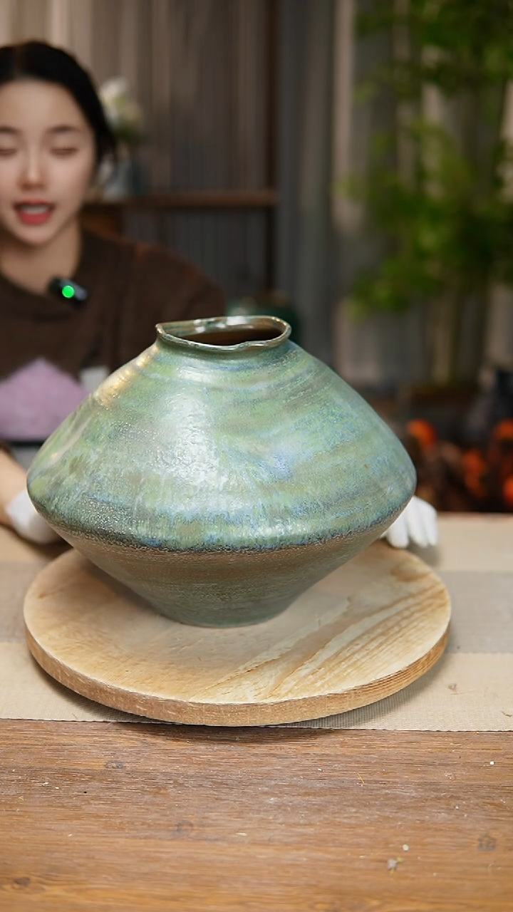 【闪购商品】陶瓷  花器草原绿飞碟 