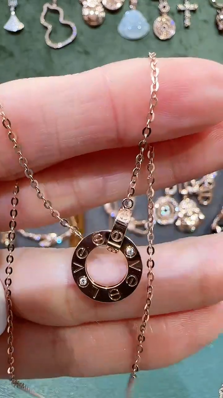 【闪购商品】钻石套链18K金镶嵌18K金钻石双环套链