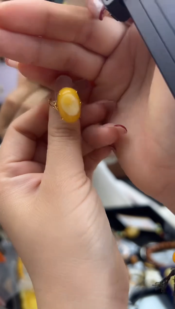 【闪购商品】琥珀裸石银S925镶嵌蜜蜡戒指