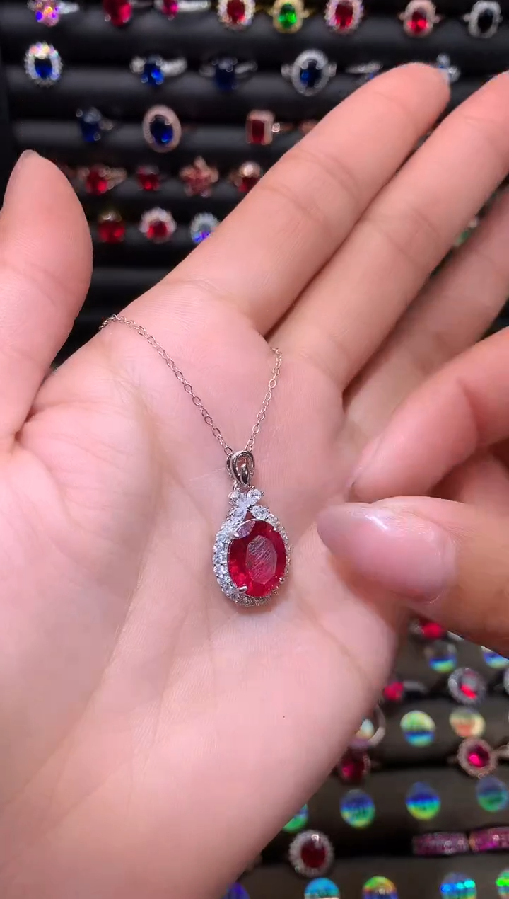 【闪购商品】红宝石吊坠(赠链)银S925镶嵌1