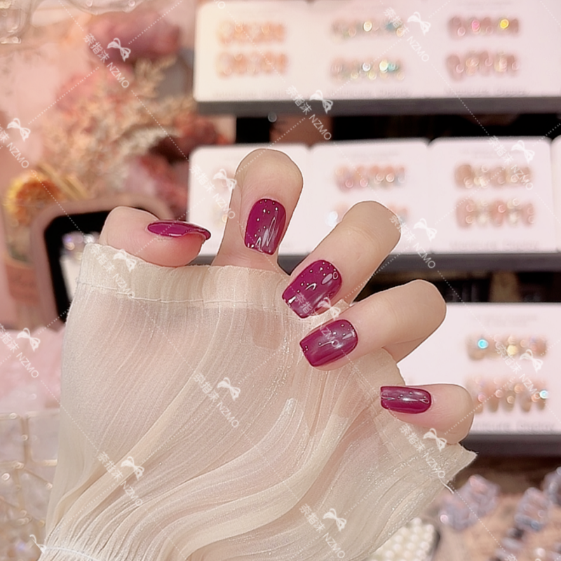 【紫色玻璃珠】紫色猫眼短款穿戴甲纯色简约设计美甲