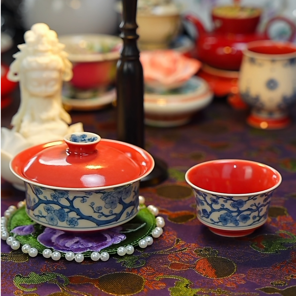 《梦乔茶器》雨香斋景德镇手工手绘梅花盖碗杯子高端窑口高温烧制