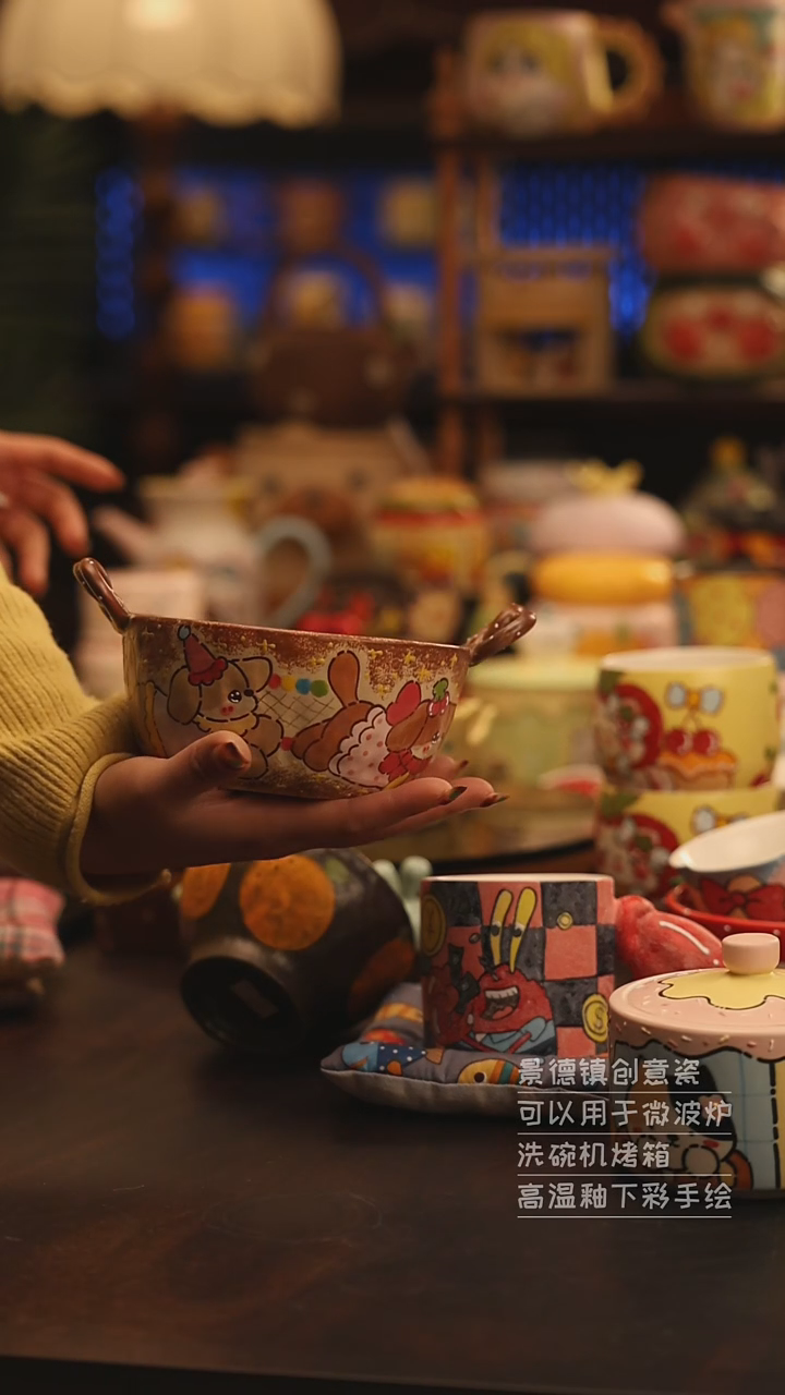 陶瓷景德镇可爱陶瓷釉下彩绘设计师款