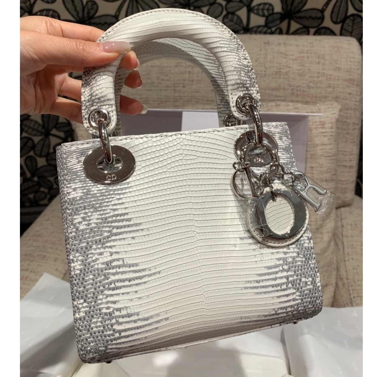全新未使用 DIOR/迪奥 珊珊 Dior 戴妃包三格 喜马拉雅 蜥蜥 银扣