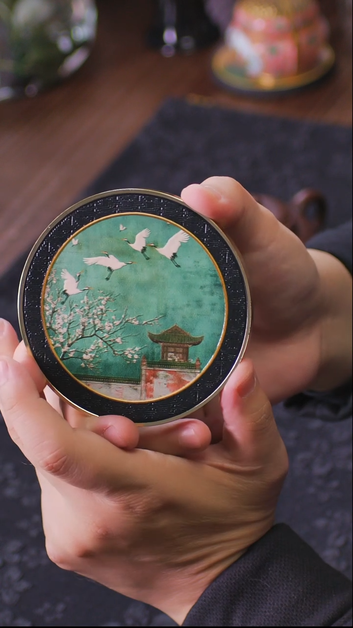 壹藏贰宝瑞鹤图图案铜圈杯垫一片