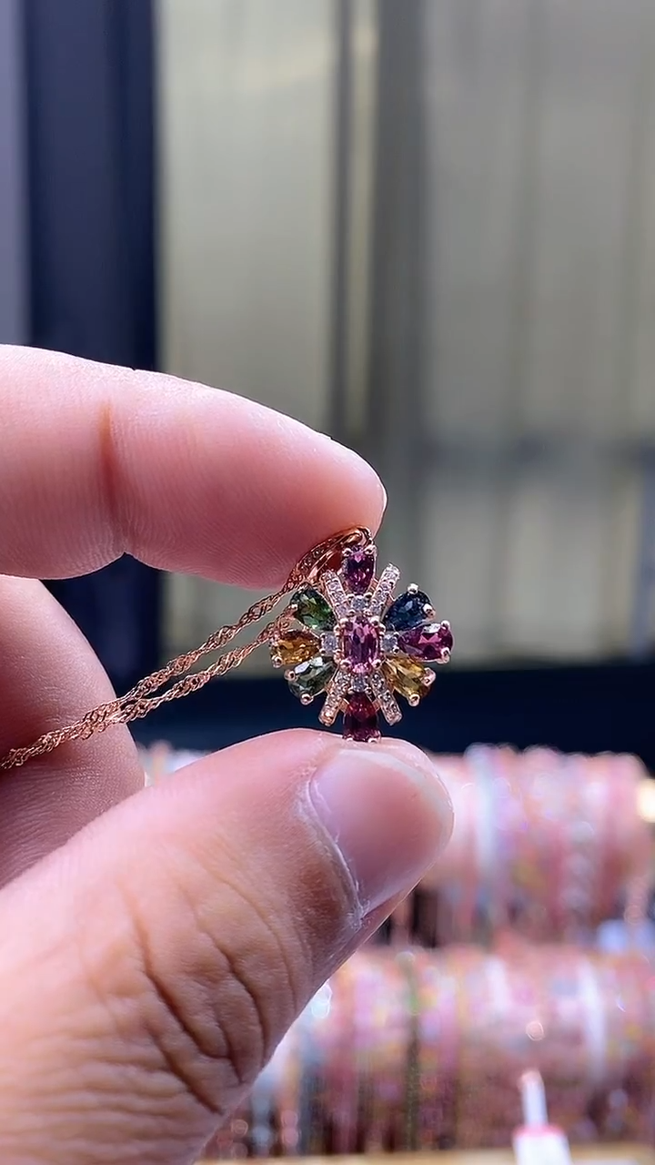 【闪购商品】碧玺吊坠银S925镶嵌54354345345