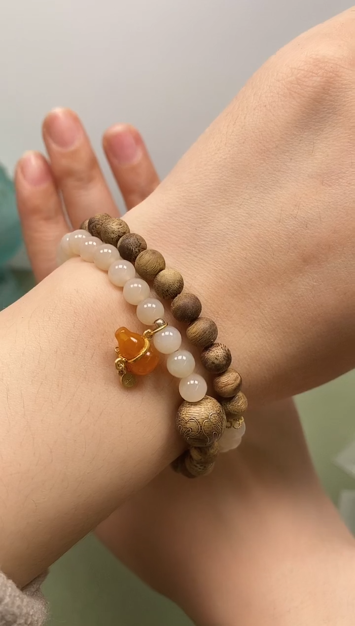 【闪购商品】沉香手串越南芽庄白奇楠0.6藕粉福禄双圈手串