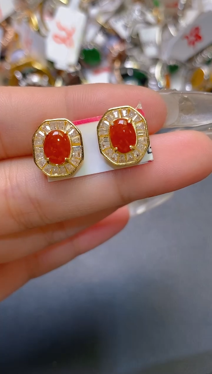 【闪购商品】翡翠耳饰银S925镶嵌天然A货翡翠1