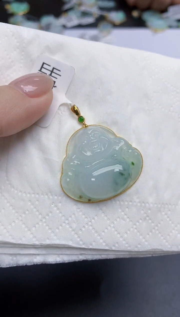 【闪购商品】翡翠颈饰18K金镶嵌天然缅甸翡翠A货