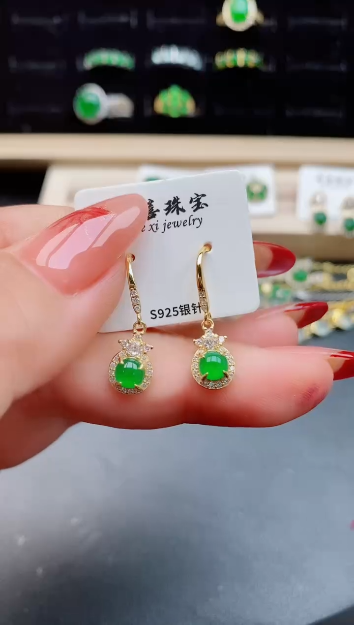 【闪购商品】翡翠耳饰银S925镶嵌50800