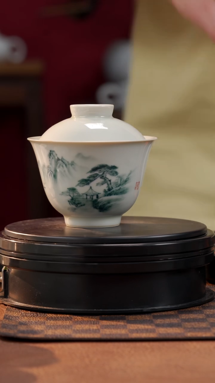 茶具柴烧山水二才盖碗@@ST-C20001