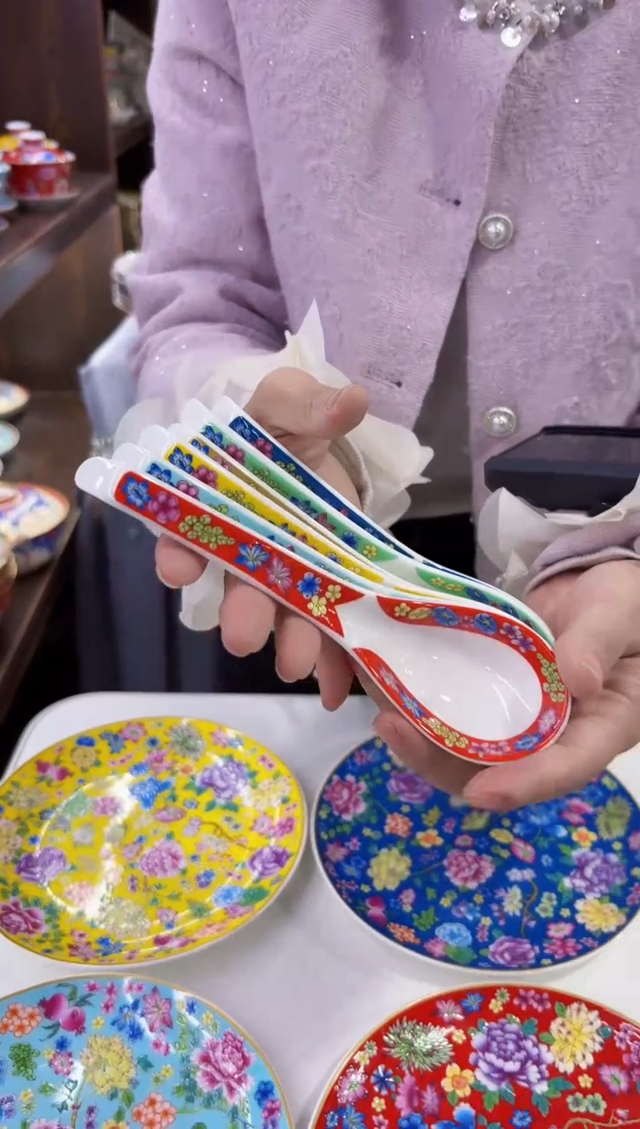 珐琅天鹅勺6个景德镇陶瓷