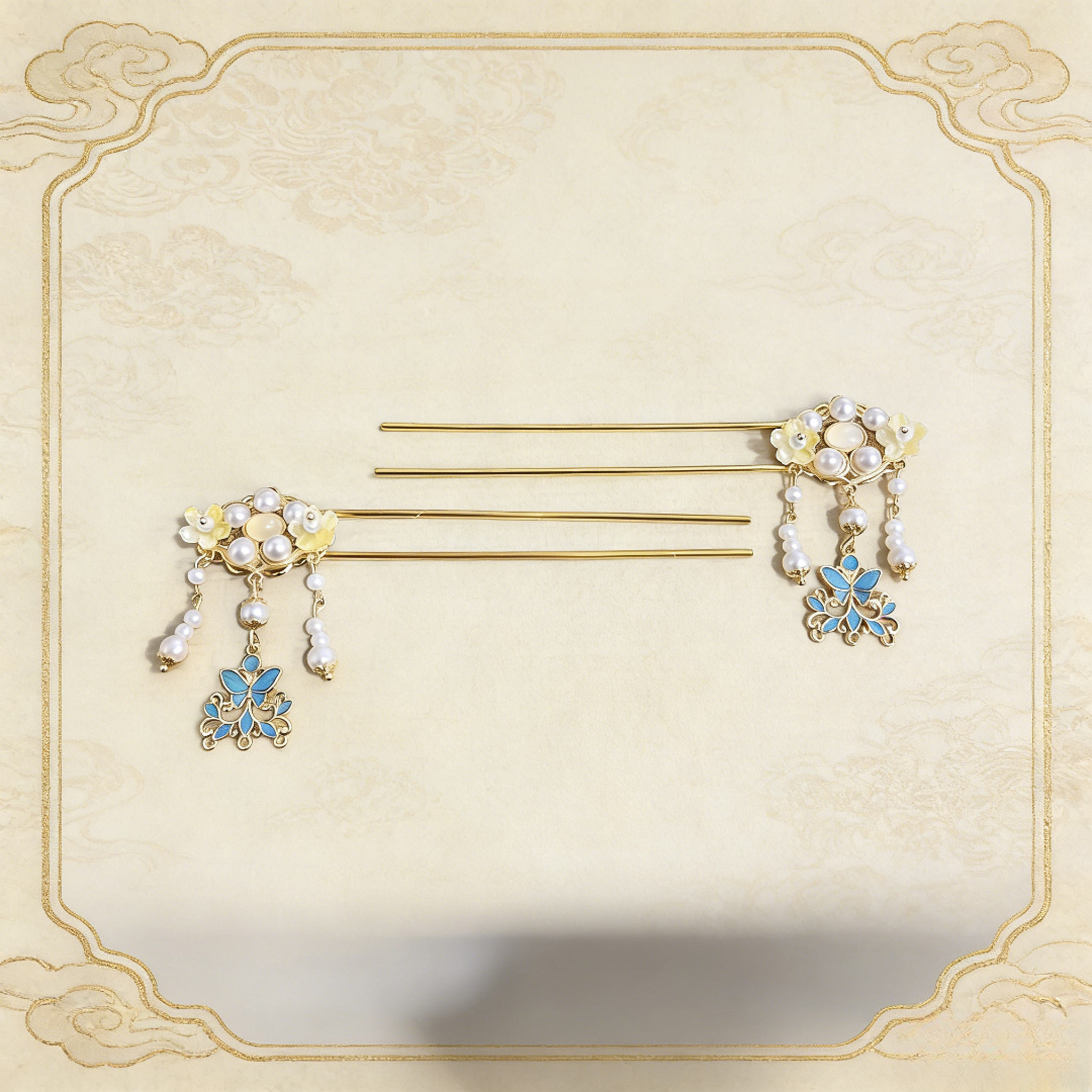 平安锁蝴蝶金属簪流苏古风发钗盘发簪子汉服旗袍日常发饰A342