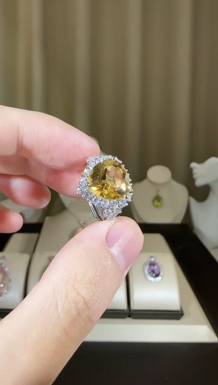 【闪购商品】黄晶戒指银S925镶嵌12mm