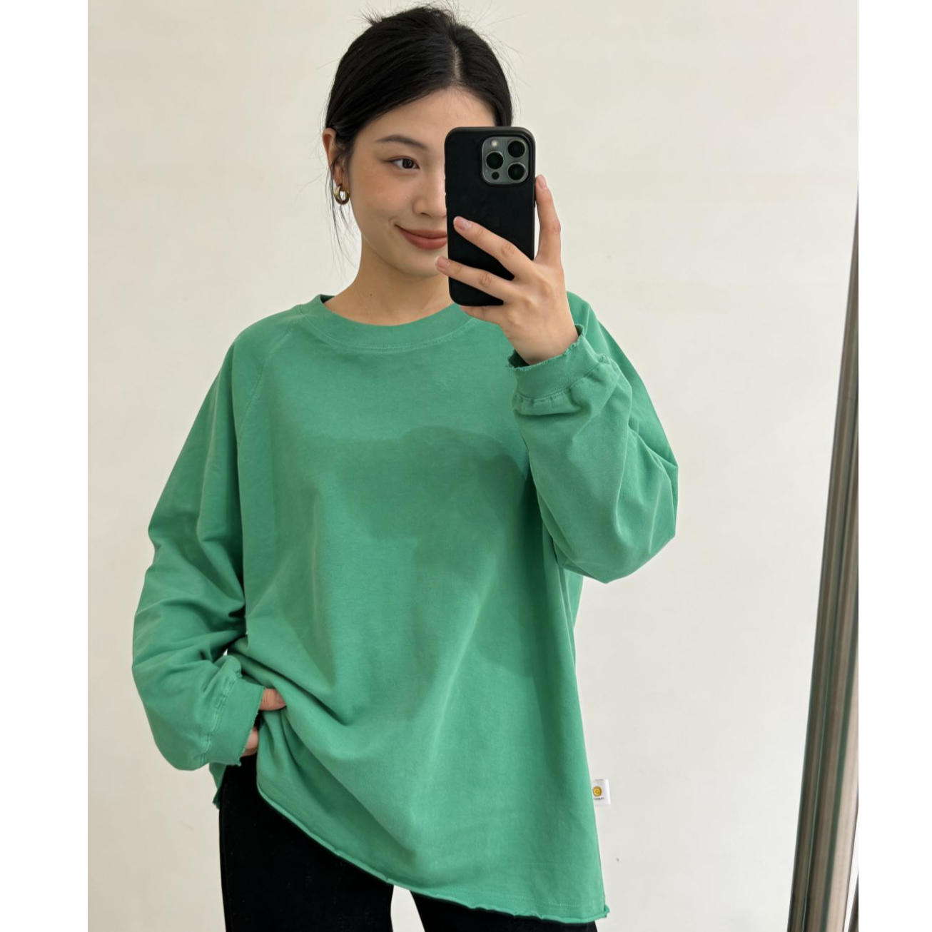 【小版纯色净版】T恤百搭磨毛大版休闲风长袖打底秋冬季休闲绿色