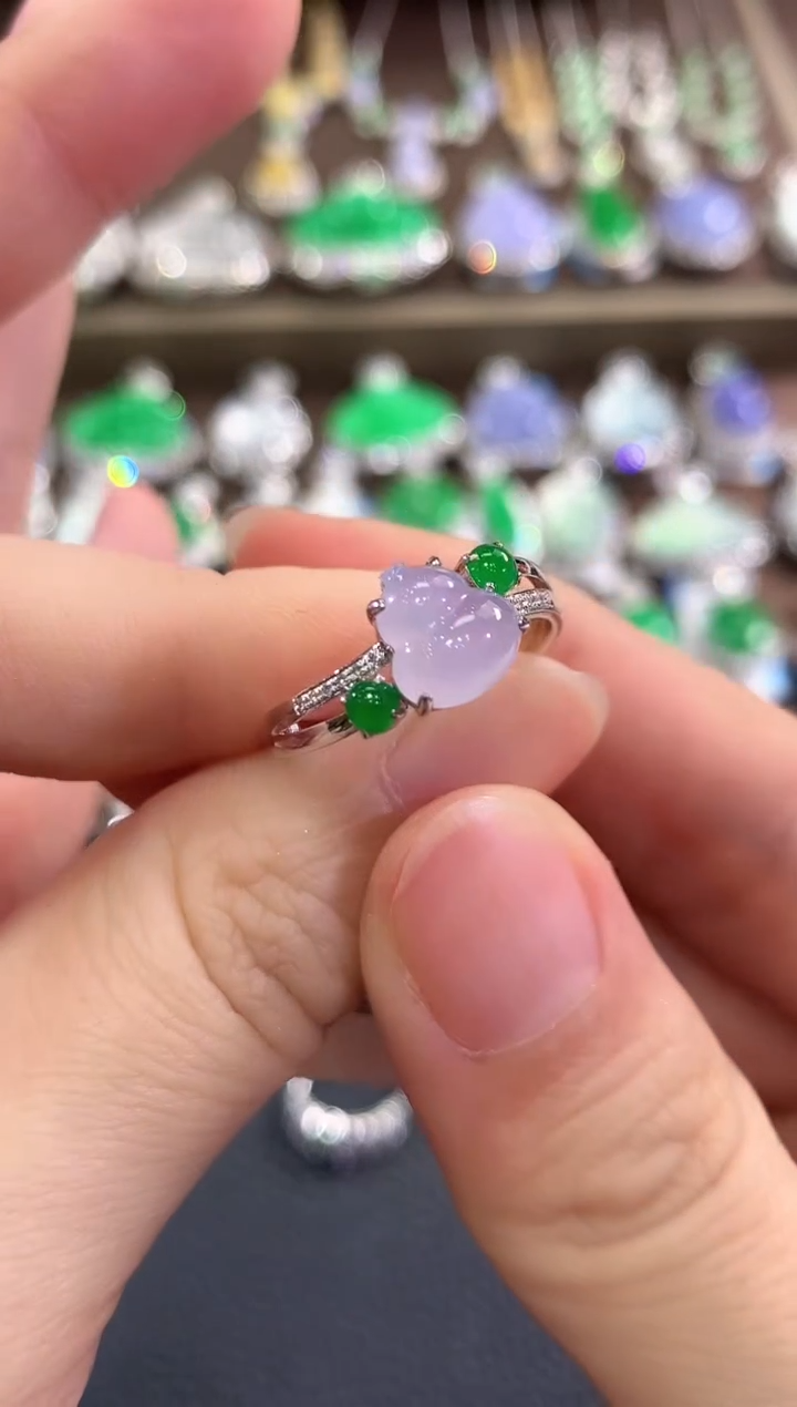 18K金镶嵌戒指翡翠b106多样性一件发货紫货有色差