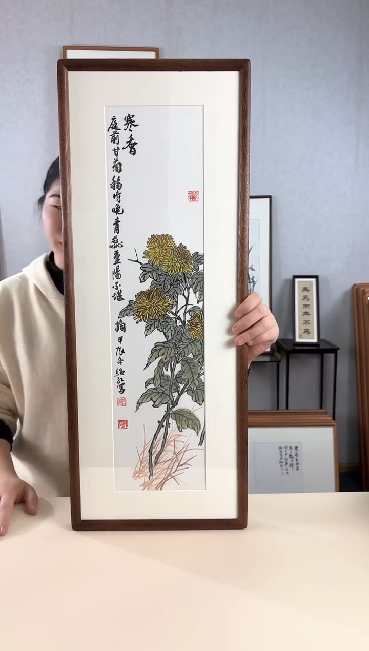 【闪购商品】国画手绘*菊花*28*72cm实木框