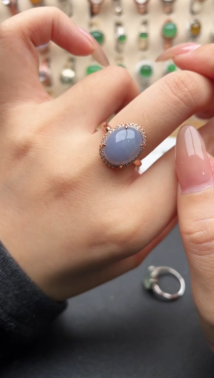 银S925镶嵌戒指翡翠一物一证一礼盒