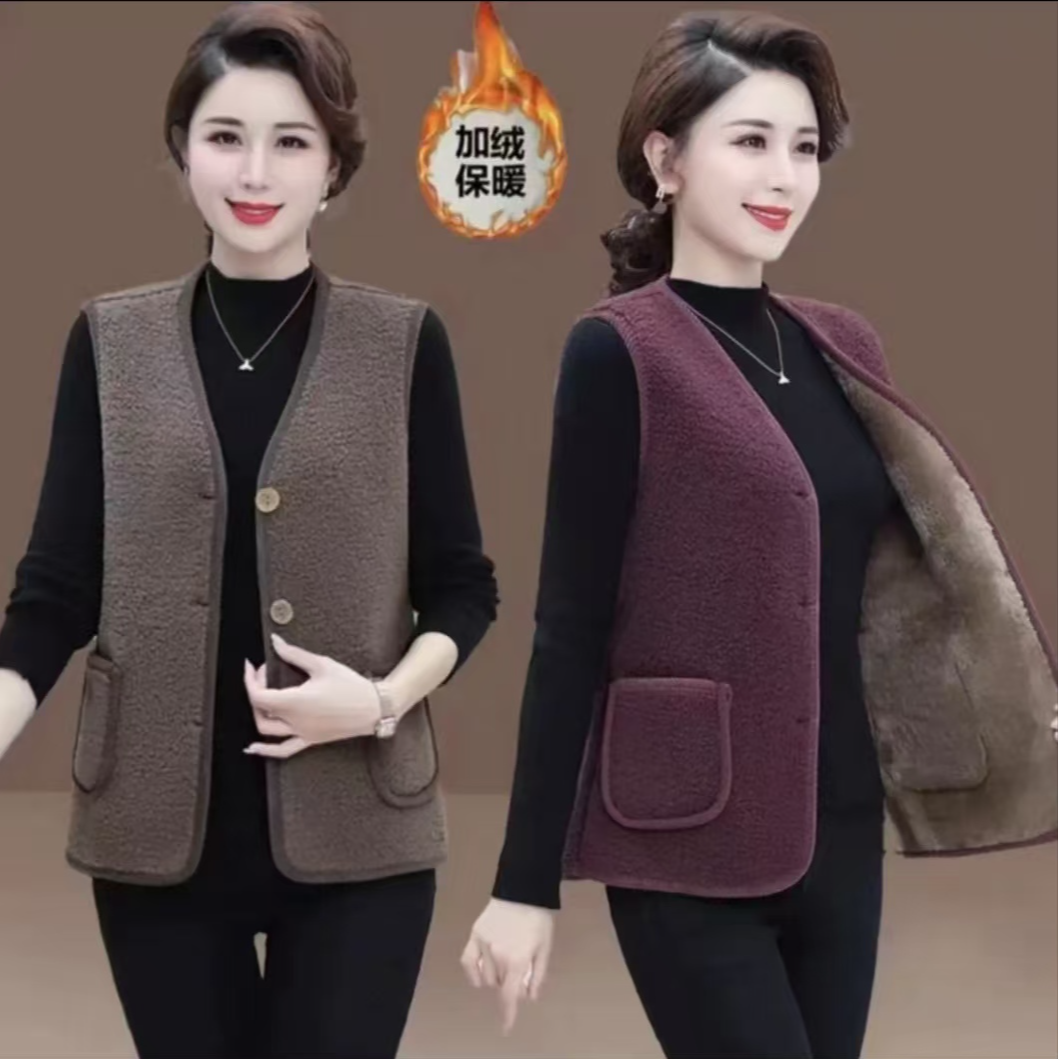 单排扣保暖常规款V领棉马甲外穿洋气加绒加厚款修身型