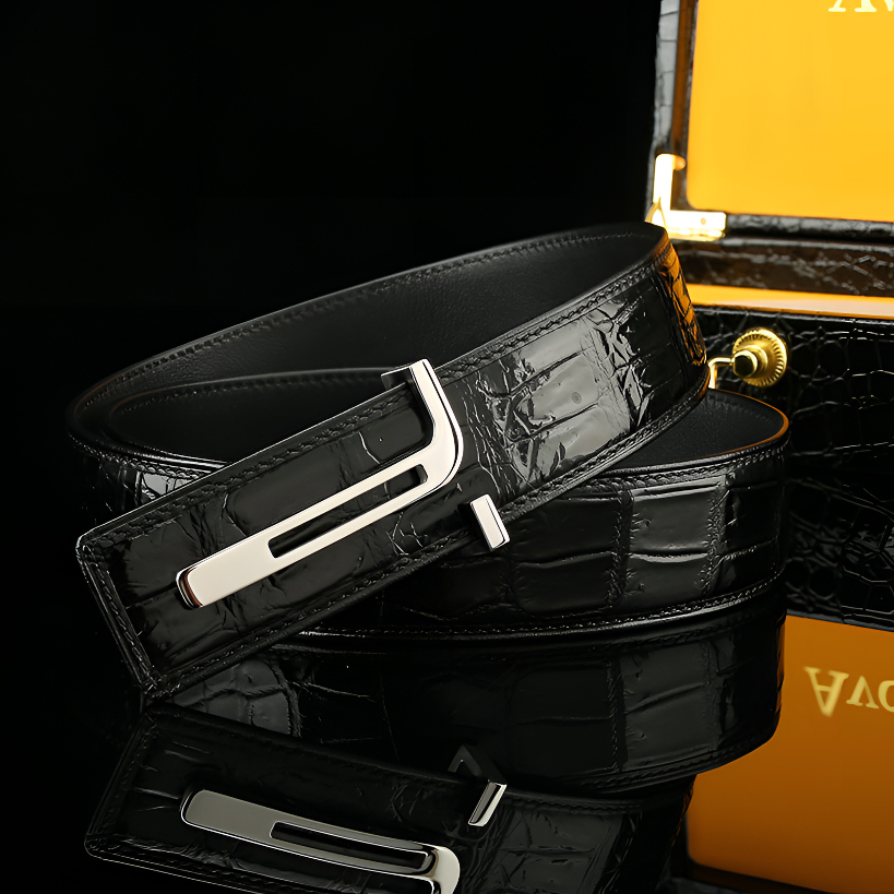 不锈钢扣头皮带男士鳄鱼皮腰带时尚商务潮流平滑扣丁字扣裤腰带男