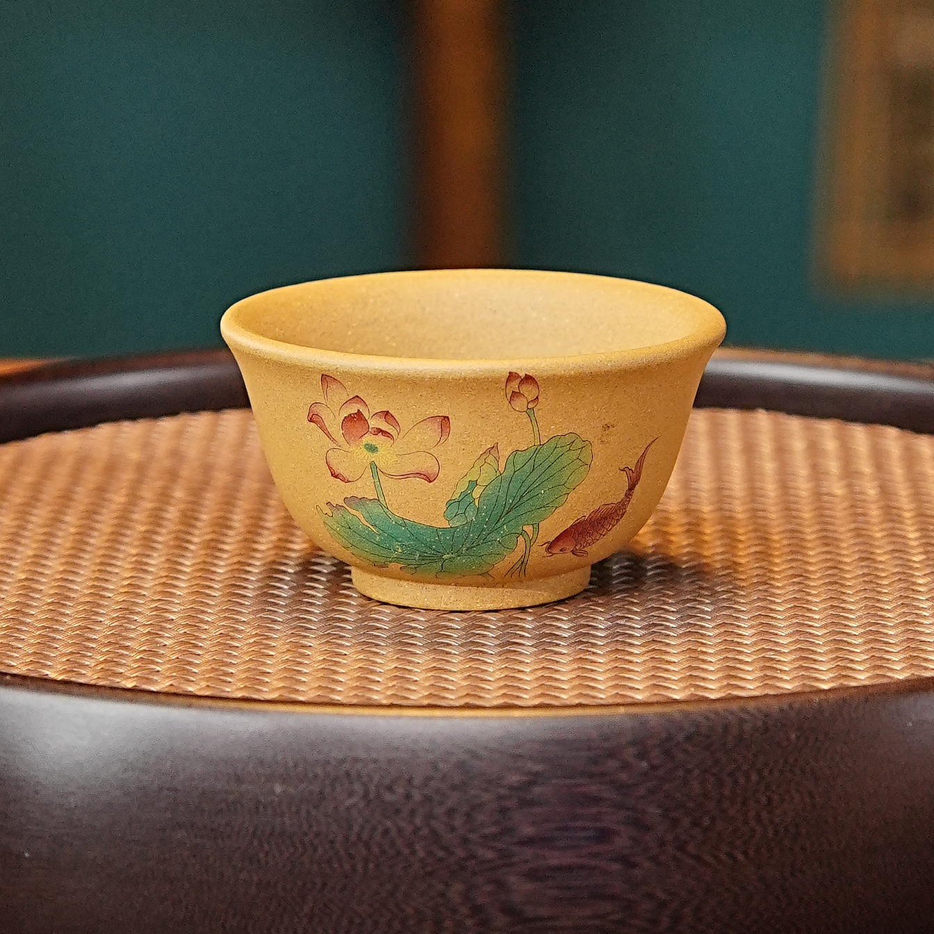 宜兴全手工紫砂茶具 原矿段泥泥料手绘鲤鱼主人杯品茗杯