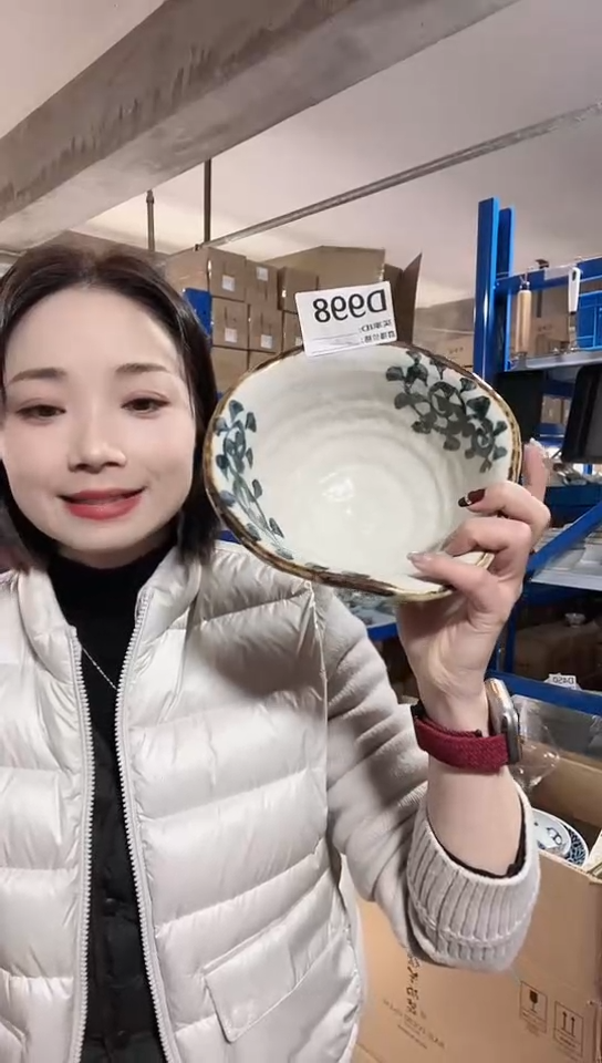 【闪购商品】瓷片日本进口瓷器章鱼唐草19cm面碗D998
