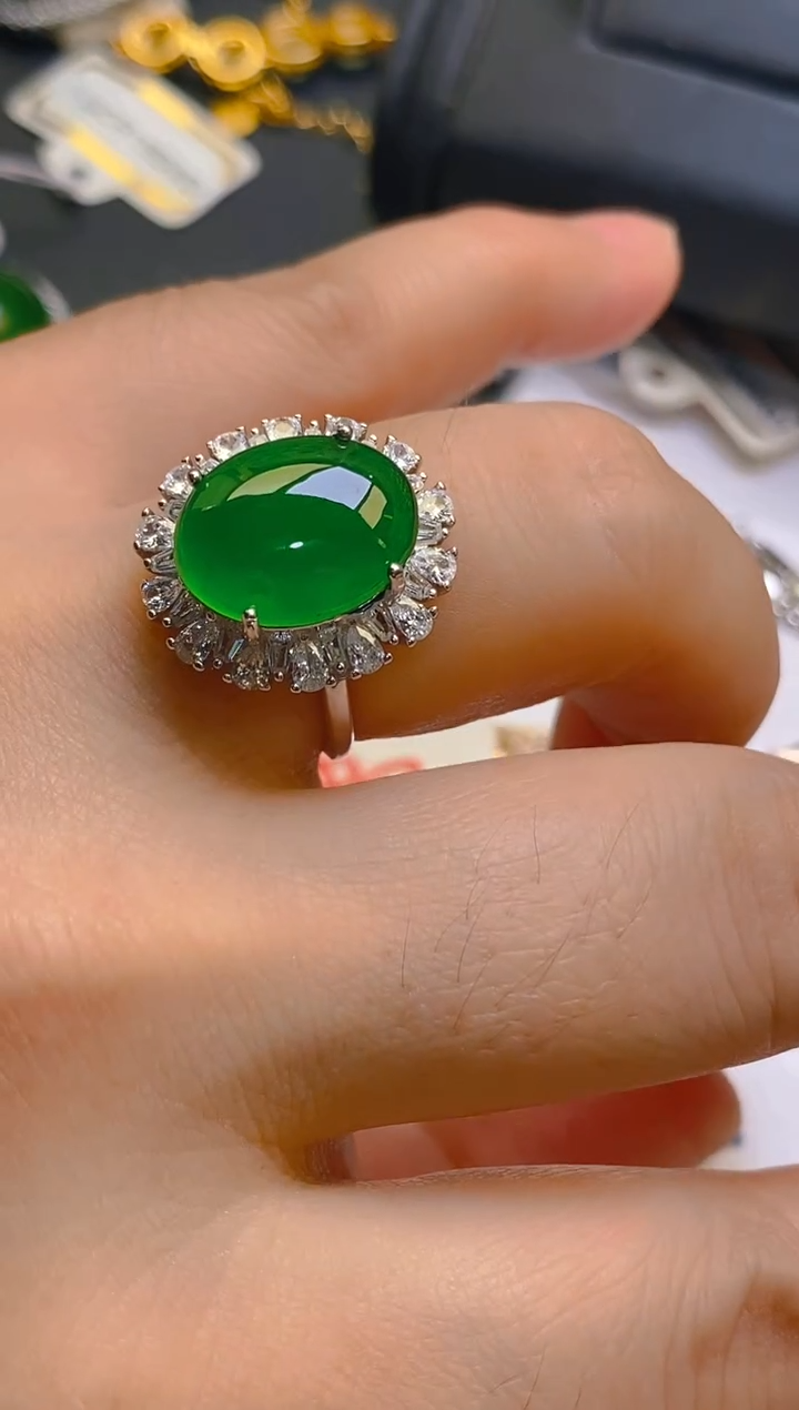 【闪购商品】翡翠耳饰银S925镶嵌天然A货翡翠1