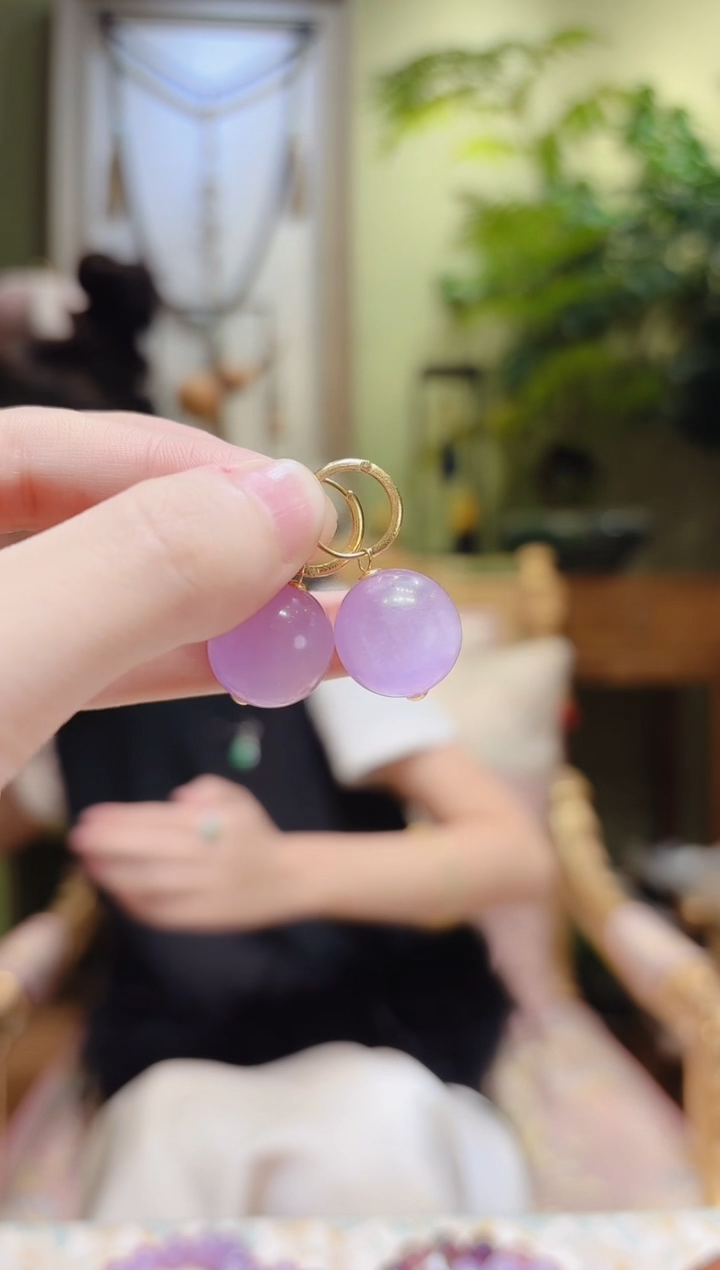 【闪购商品】锂辉石耳饰18K金镶嵌紫锂辉耳扣耳饰