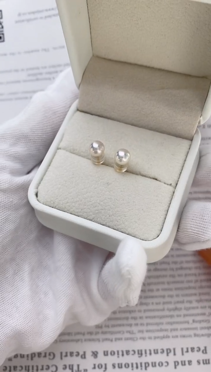 【闪购商品】海水珍珠耳饰18K金镶嵌5.5-6特选天女耳钉极微瑕
