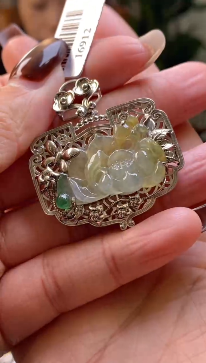 颈饰银S925镶嵌翡翠净货16912