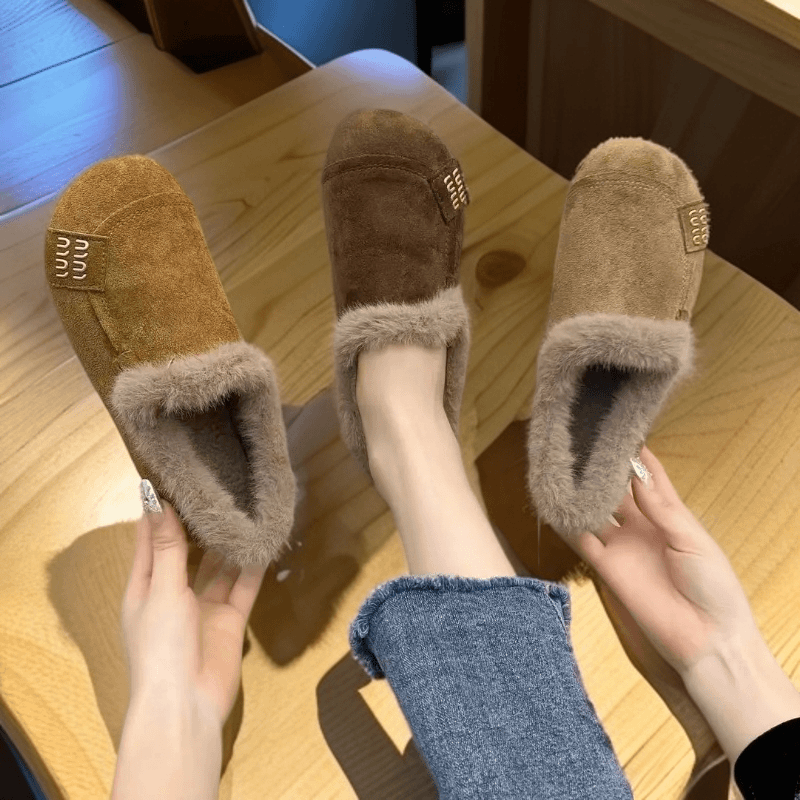 休闲风浅口一脚蹬修面皮冬季防水防磨防滑豆豆鞋中df
