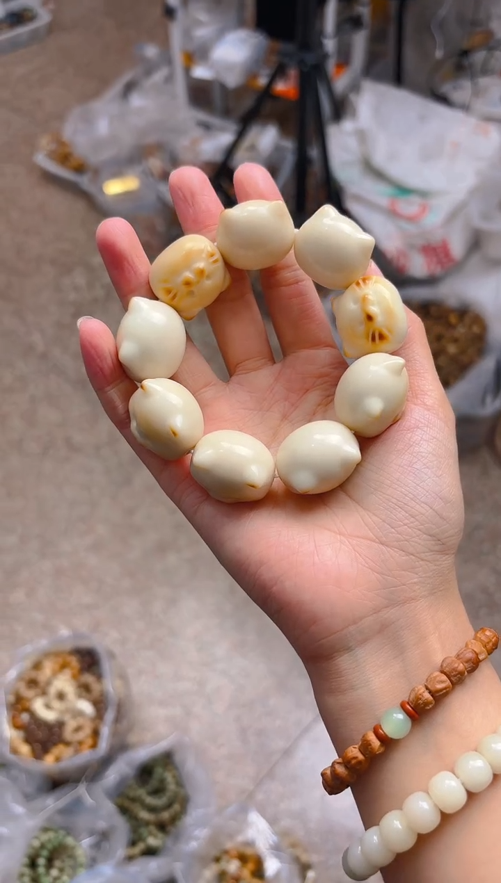 吊坠菩提根/象牙果猫咪头单圈