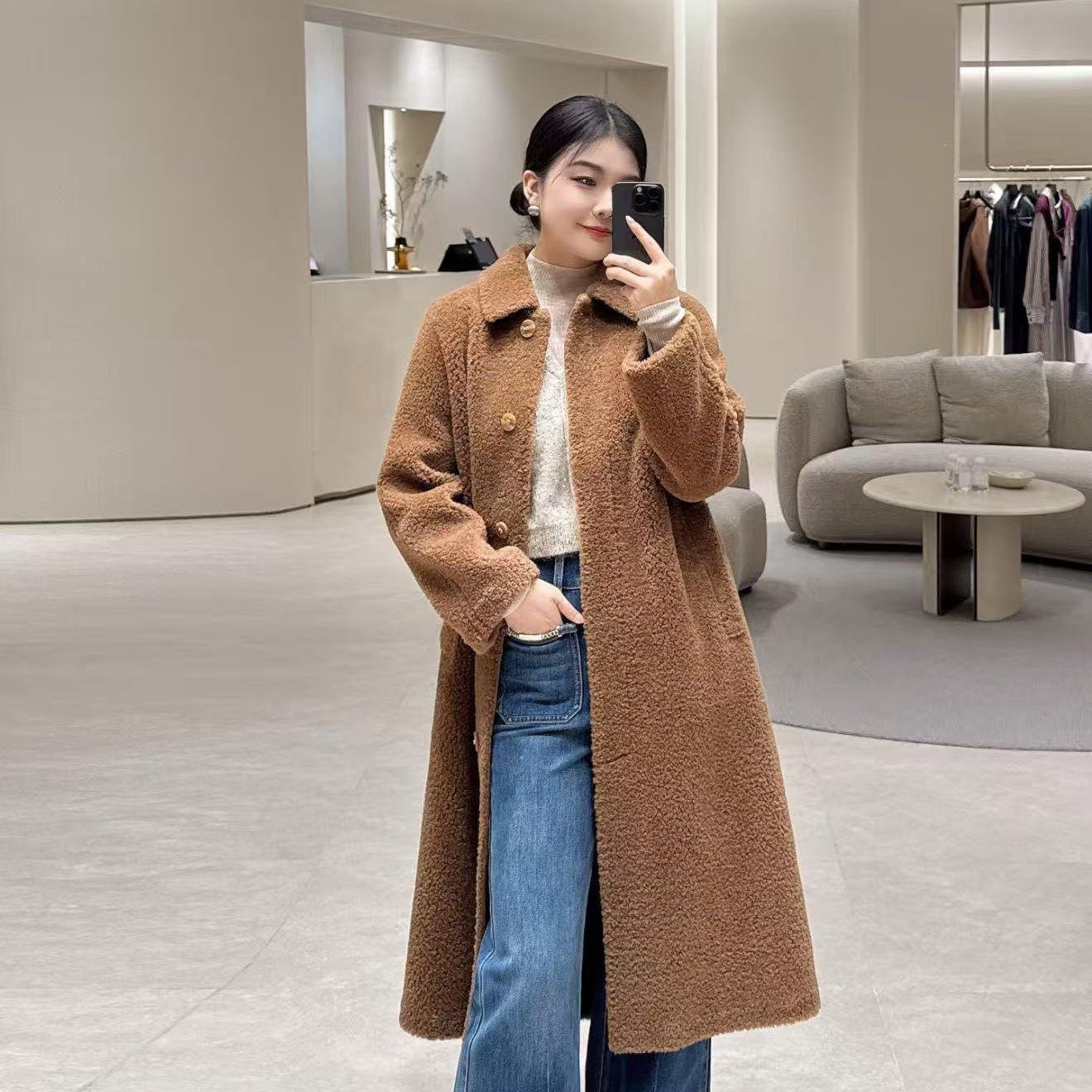 秋冬厚长款抱抱熊大衣