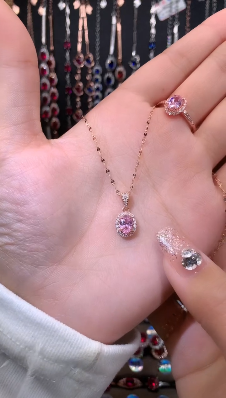 【闪购商品】蓝宝石吊坠(赠链)银S925镶嵌玫瑰金