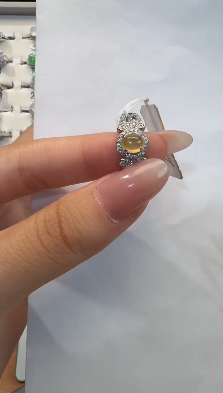 银S925镶嵌戒指翡翠925银镶翡翠戒指镶嵌205