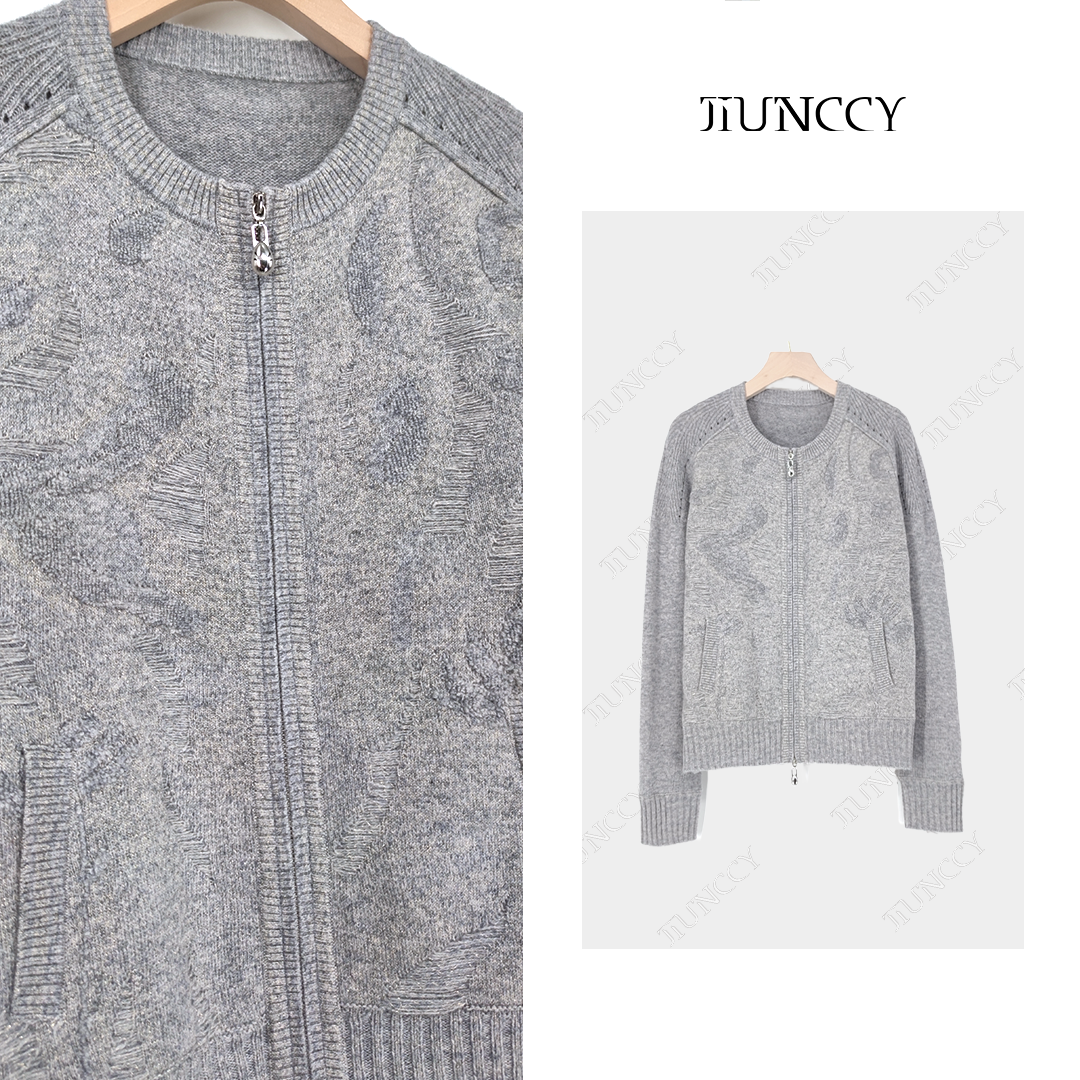 JIUNCCY【剪苏】定制金葱羊毛重工提花手剪流苏针织外套 52YZZ086