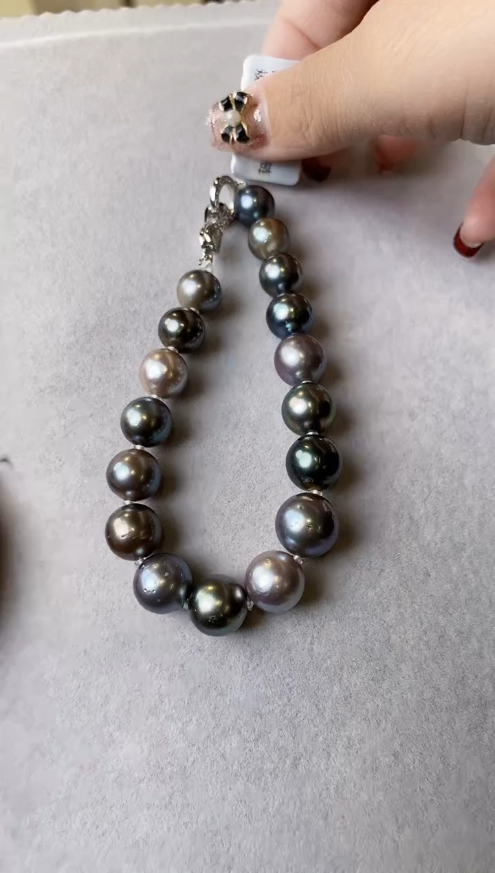 【闪购商品】海水珍珠手链未镶嵌9-12大溪地黑珍珠手链