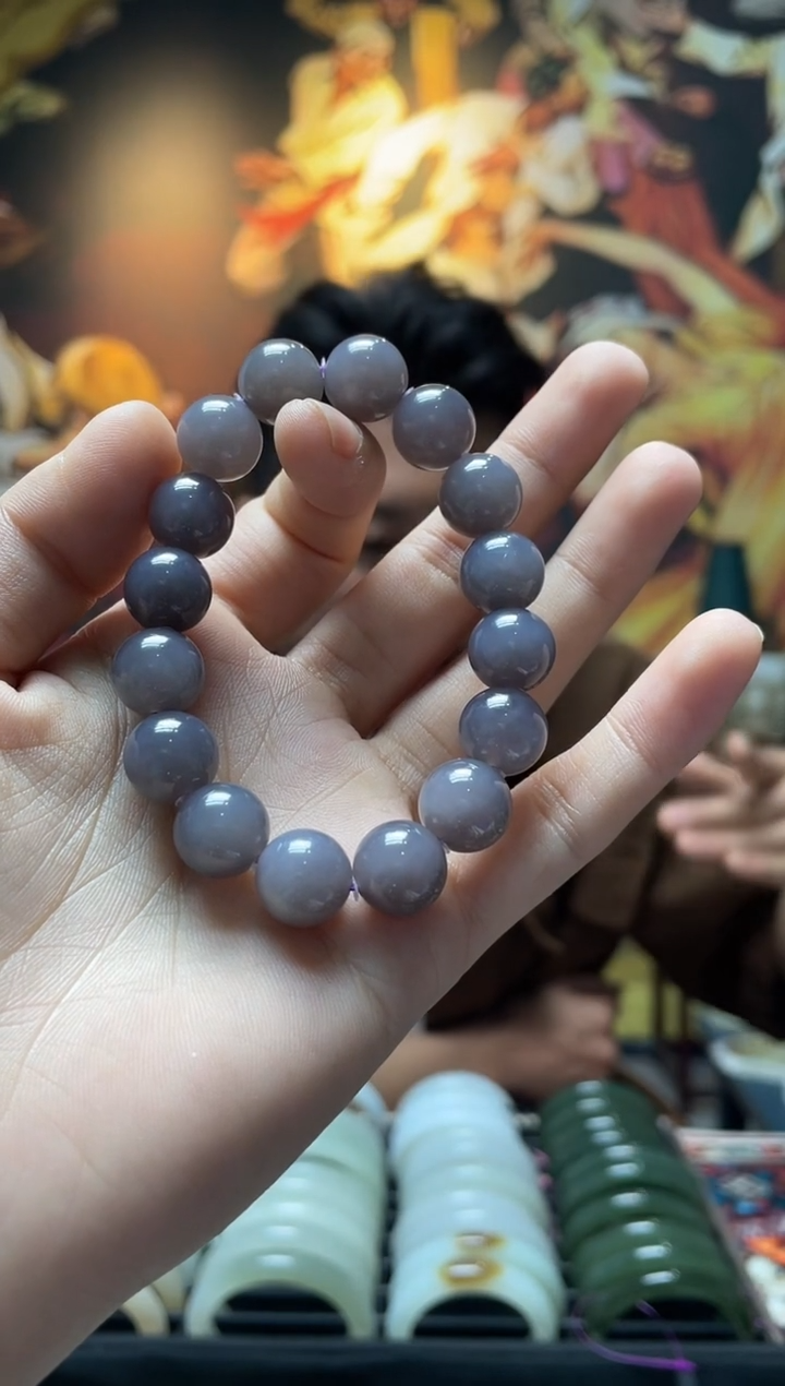 手串未镶嵌和田玉烟紫卡12mm手串多样性发一条