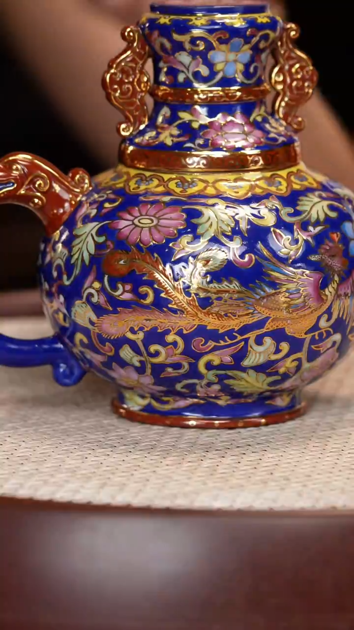 茶壶紫砂【鲍宜明】龙凤呈祥珐琅彩300cc+茶叶