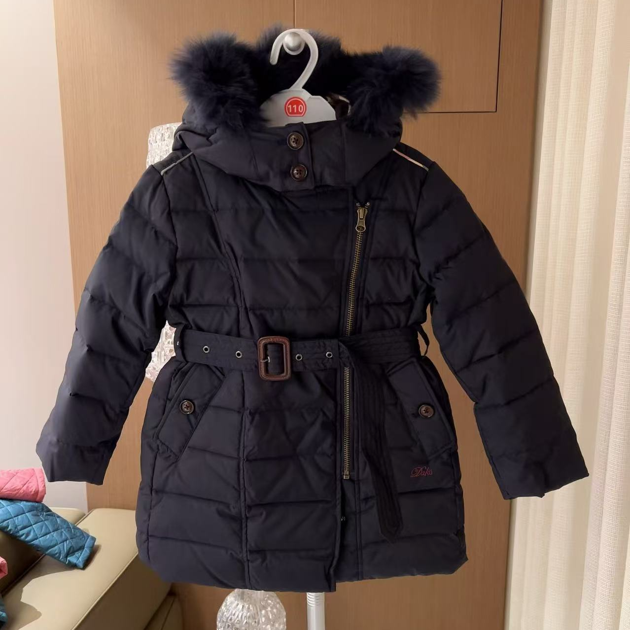 Dak 两色毛领拉链腰带羽绒服