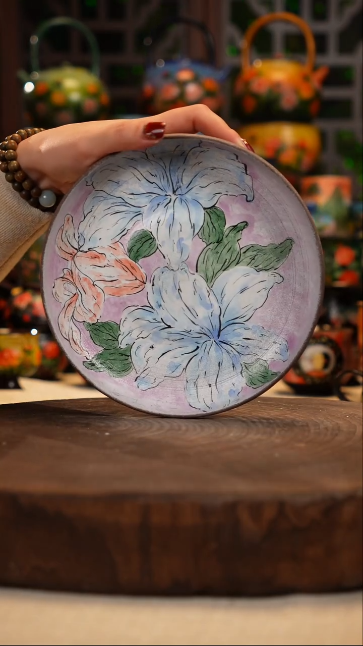 紫砂油画手绘釉下彩