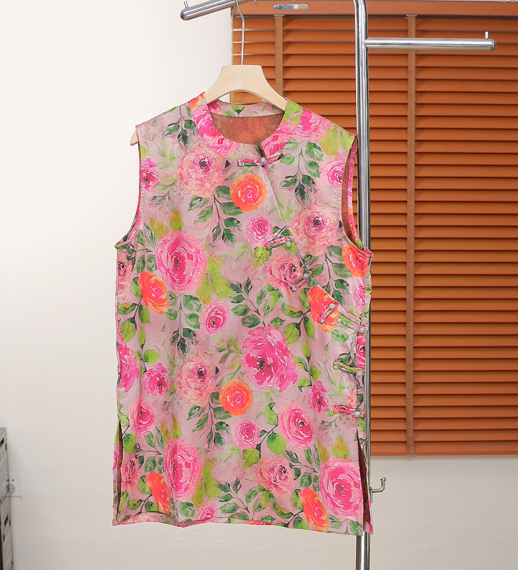 夏季衬衫中式连衣裙圆领宽松碎花宽松型中国风复古