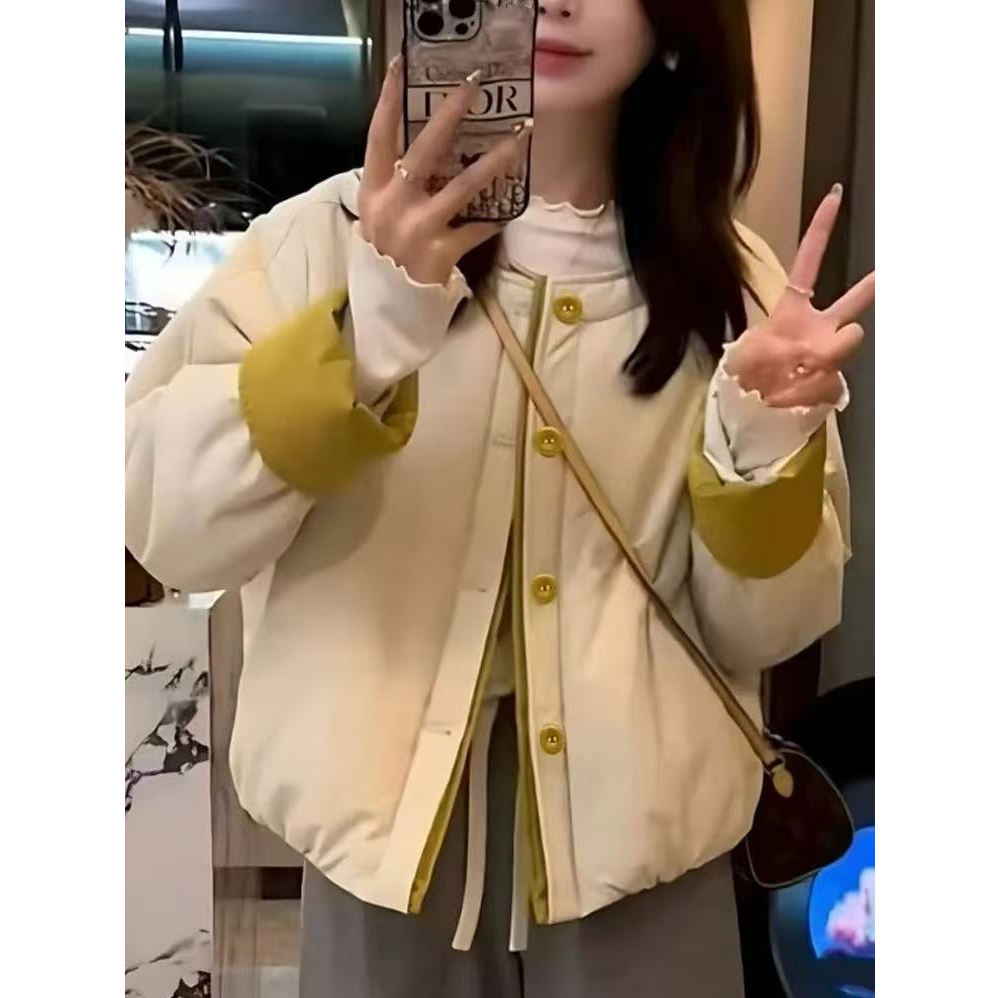 宽松网红女式短款加厚收腰冬季圆领女ins