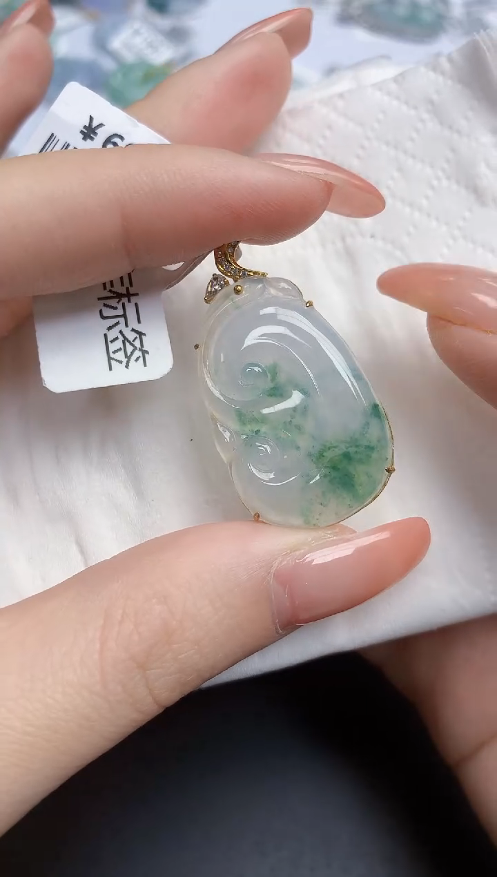 【闪购商品】翡翠颈饰18K金镶嵌天然缅甸翡翠A货